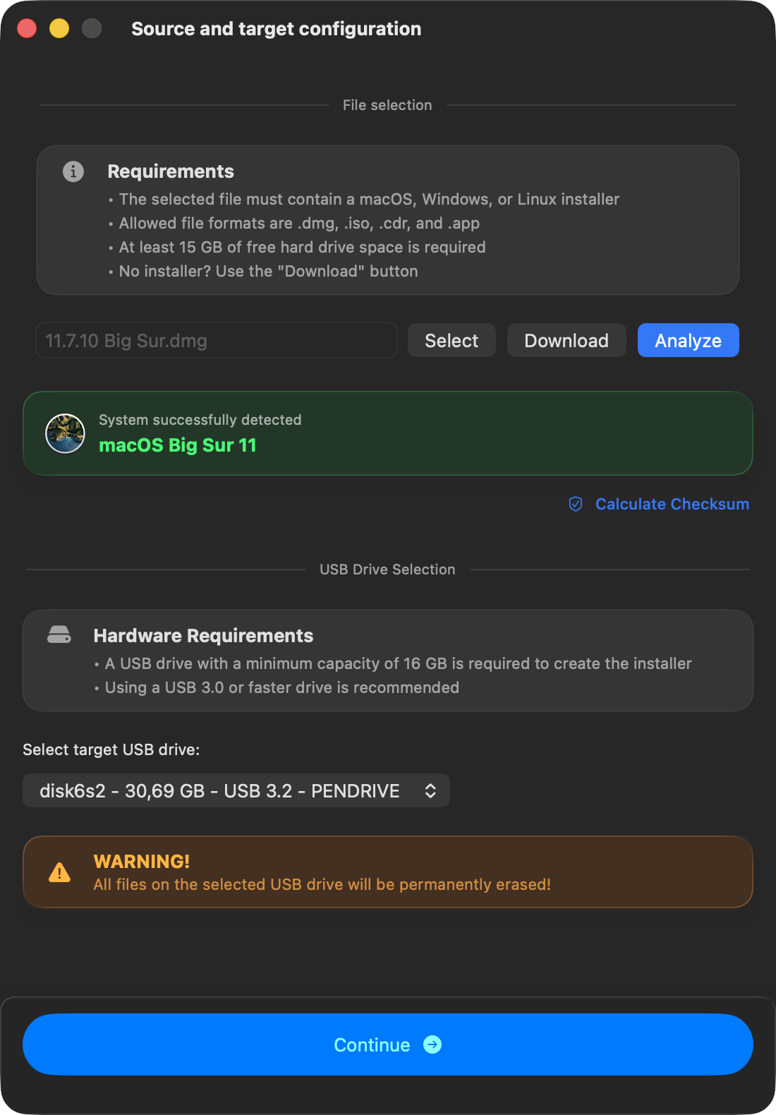 macUSB source and target configuration