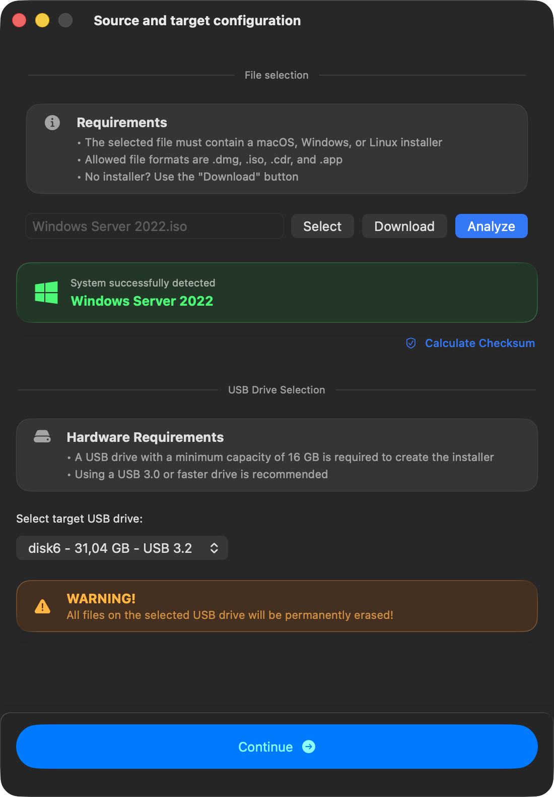 macUSB detection result for Windows Server 2022